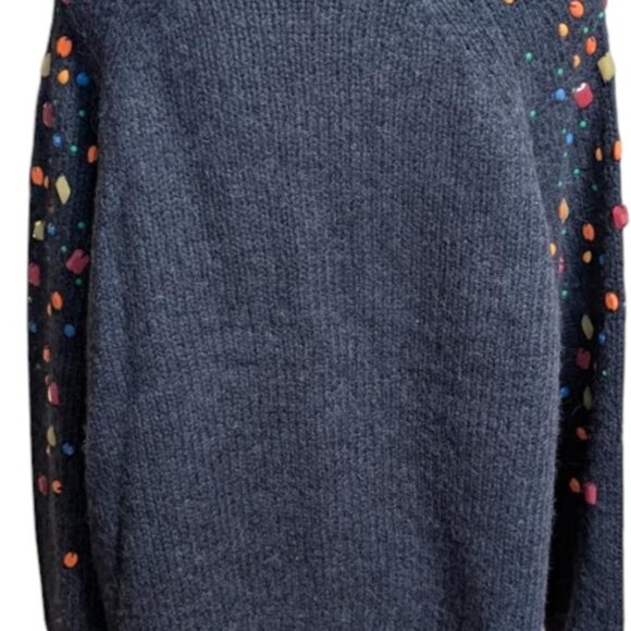 NWT Embellished Navy Blue Embellished Alpaca-Blend Crewneck Sweater - Picture 8 of 10